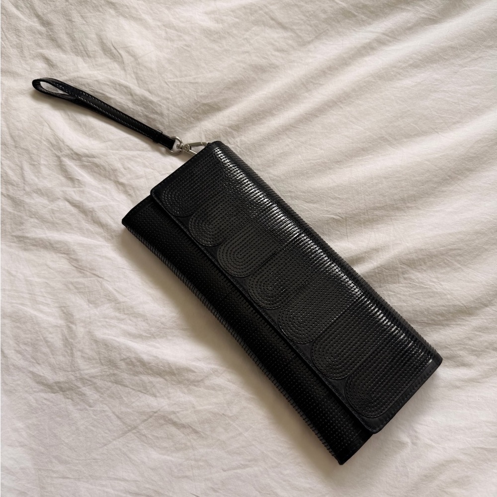 Black Textured Wristlet Clutch